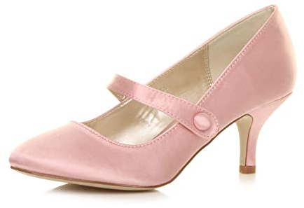AJVANI Womens Ladies Low Medium Heel Mary Jane Strap smart Work Party Evening Court Shoes Size