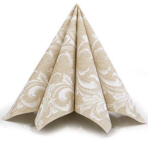 HANTERMANN Servietten Windsor Gold Premium Airlaid, STOFFÄHNLICH | 50 Stück | 40 x 40cm | Hochzeitsserviette | hochwertige edle Serviette für Hochzeit, Geburtstag, Party | Made in Germany
