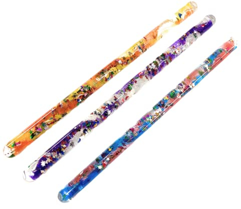 Star Magic Spiral Glitter Wands. 3pk 12.5 Sensory Wands for Kids - Glitter Tube Wonder Wand - Calming Toys Gift Party Bundle for Halloween Fairy Wizard Costume Accessories
