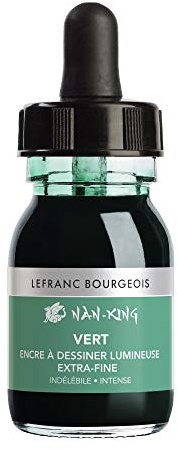 Lefranc Bourgeois 301280 Nan King Zeichentusche & Kalligrafietusche - Grün - 30 ml, Pigmentiert, lichtbeständig, für Zeichnen & Skizzen