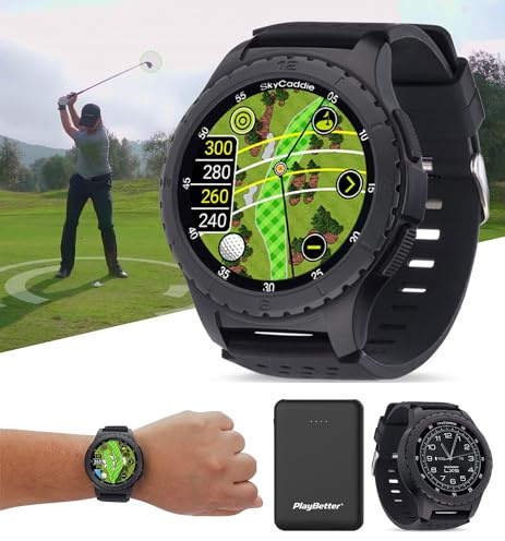 SkyCaddie LX5 Golf GPS Watch Bundle - Touchscreen Golf Range Finder & Shot Tracker Smartwatch w/ 35K Courses, IntelliGreen, Holevue, & Digital Scorecard with PlayBetter 5000mAh Portable Charger