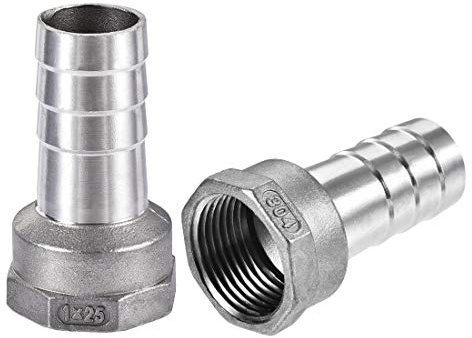 sourcing map 304 Stainless Steel Hose Barb Fitting Coupler, 25mm Barb x G1 Female Thread Pipe Adapter