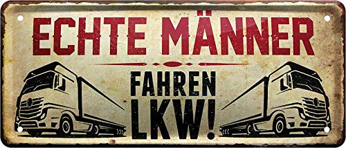 schilderkreis24 Blechschilder Lustiger Spruch “Echte Männer Fahren LKW“ Güterfernverkehr Kraftfahrzeug Fahrer Deko Schild Metallschild Garage Werkstatt Hobbyraum Humor Geschenkidee 28x12 cm