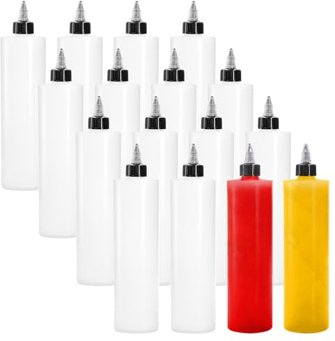 Bekith 12 Pack 16oz Plastic Squeeze Condiment Bottles with Twist Top Caps, Empty Dispensing Bottles for Icing, Cookie Decorating, Sauces, Arts and Crafts