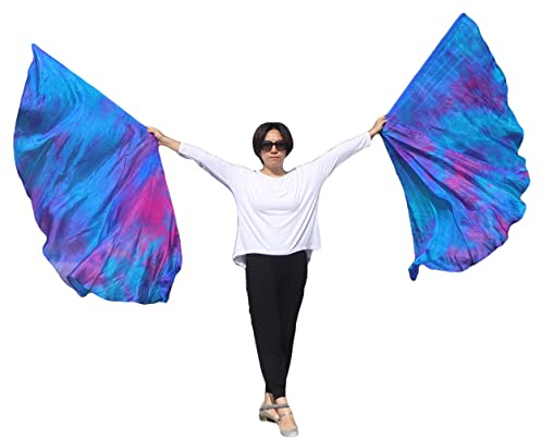 Winged Sirenny Paar Leichte Halbkreis 180cm Seiden-Engelsflügel mit Flexiblen Stäben, Seiden-Tanzflügel für Bauchtanz, Performance & Anbetung. Handbemalte Farben, Tragbare Stäbe (Meerjungfrau Traum)