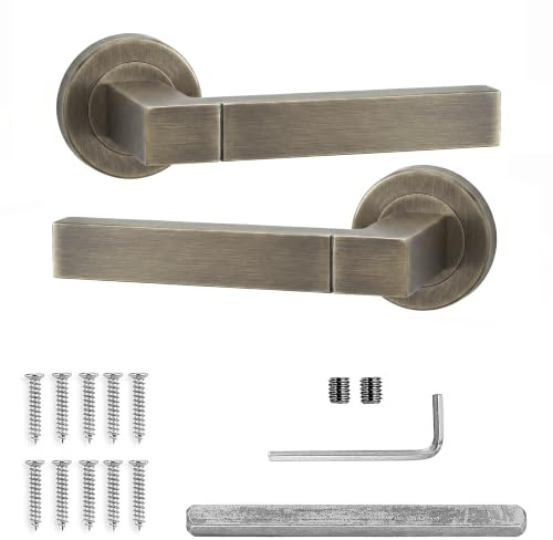 Decoranddecor Antique Brass Door Handles Internal Square Lever on Rose 54mm | Handles Only, Solid Internal Door Handles, Interior Door Handles, Handle Set, Indoor Door Handles, Door Lever Handles