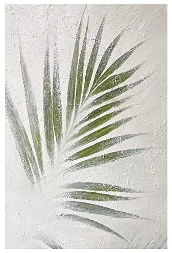 Acrylbilder Auf Leinwand Handgemalt,Moderne Abstrakte Grüne Palmblattpflanze Minimalistisches Nordisches Kunstwerk Rahmenlose Originale Handgemalte Ölgemälde Auf Leinwand Wandkunst Für Wohnzimme
