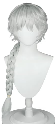 PWEINCY geflochtenes Haar für Nikolai Cosplay Perücke Frauen Halloween Kostüm Karneval Party Perücken Silber Weiß