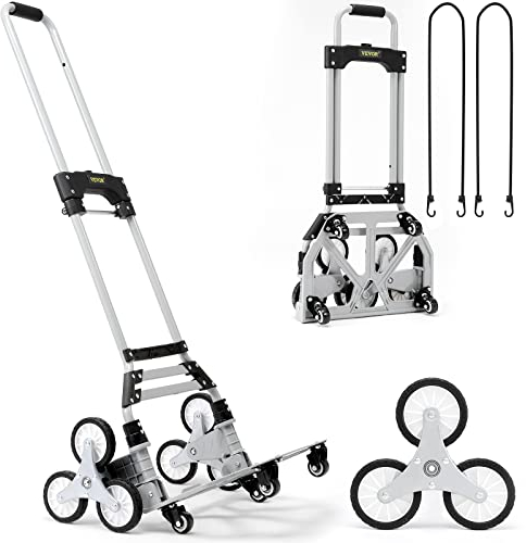 VEVOR Transportkarre 50-150kg Sackkarre Aluminiumlegierung Treppensackkarre Leichtgängige Räder Treppensteiger 82-116cm Einstellbare Griffhöhe 39x27cm Ladefläche Lagerhäuser Flughäfen Einkaufszentren