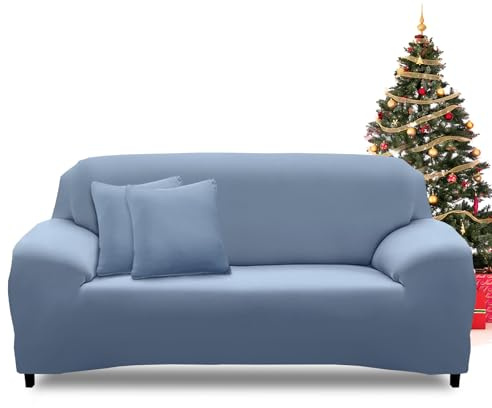FIGOOO Copridivano 3 Posti Elasticizzato Copridivano con Braccioli a Tinta Unita Copridivano Fantasia Lavabile Spandex Fodera per Divano Universale Antiscivolo Copertura per Divano,Grigio-Blu