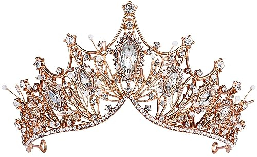 Krone Queen,Diadem Kristall Birthday Crown Krone Hochzeit Tiara Mädchen Damen Hochzeit Königin Kristalle Prinzessin Krone für Geburtstag Hochzeit Abschlussball Party Dekorationen,Roségold