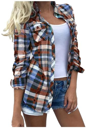 NSICBMNO - Chemisiers à carreaux pour femmes, chemise de cow-boy avec poches, hauts à manches longues, chemises boutonnées, blouses oversized pour dames, chemises boyfriend, cardigans à devant ouvert