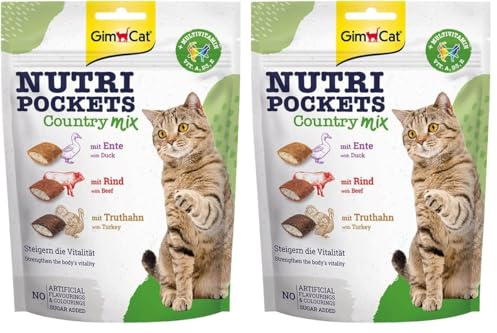 GimCat Nutri Pockets Country Mix - Knuspriger Katzensnack mit cremiger Füllung und funktionalen Inhaltsstoffen - 1 Beutel (1 x 150 g) (Packung mit 2)