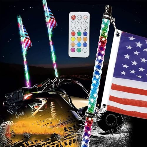 MaiBuL LNNW Drapeau d'antenne Lumineux LED, 1 pièce, lumière Fouet LED RGB en Spirale de 3 Pieds, Fouet d'antenne éclairé par télécommande RF pour camions,Dune Buggy Tout-Terrain