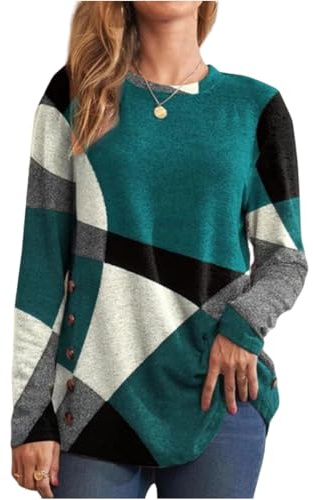 Camicia da Donna Maglietta a Maniche Lunga Elegante Camicette Lunghe Cotone T-Shirt Girocollo Magliette Blusa Moda Top Casual Basic Primavera Autunno Inverno