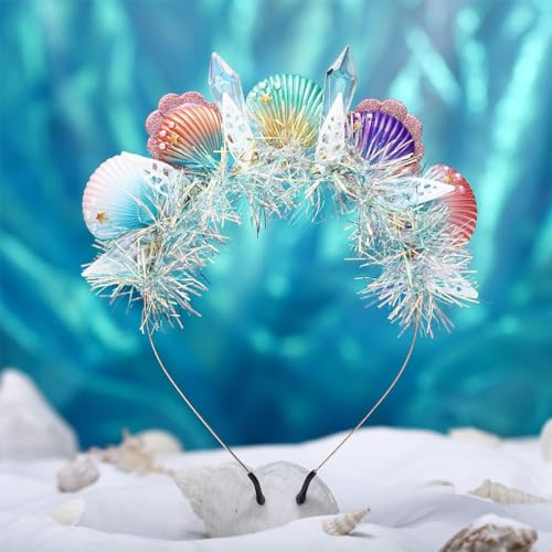 Sunwuun Meerjungfrau Kostüm Accessoires Damen,Muschel Haarreif,Kristall Muschel Meerjungfrau Kopfstück,Karneval Zubehör