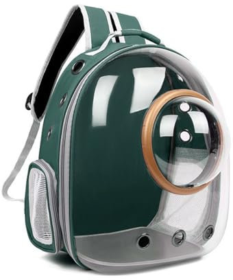 Raumkapsel-Katzenrucksack, Panorama-transparente Katzentasche, tragbarer Outdoor-Haustierrucksack, atmungsaktiver Outdoor-Haustierrucksack Transparent Dunkelgrün（Goldener Kreis）