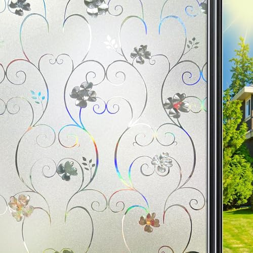 Qualsen Fensterfolie Blickdicht Sichtschutz, Regenbogenblumen, 60 x 200cm | Sichtschutzfolie Fenster Blumen Muster Sichtschutz Fenster, Statisch Haftend UV-Schutz für Zuhause, Küchen