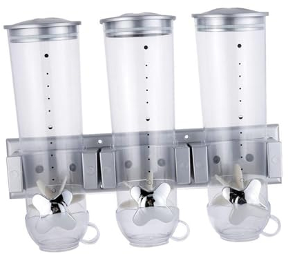 Baoblaze Triple Canister Cereal Dispenser Rice Storage Tank 4.1-5L Sealing Wall Mount Dry Food Dispenser Candy Dispenser for Household