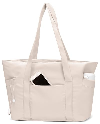 CTWWFS Tote Bag for Women, Travel Essentials Large Tote Bag with Zipper, Top Handle Handbag for Travel, Work (Beige)
