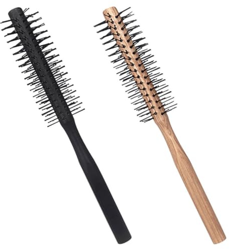 Healvian 2st Rundborste För Hår Styling Träborste För Lockigt Hår För Föning Och Hemmafrisering Ergonomiskt Grepp Och Kompakt Design