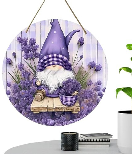 Gmokluytw Wichtel-Willkommensschild | Frühlingswichtel Lavendelblüte Schild 20 cm | Haustür Willkommensschild Türhänger für den Außenbereich Garten Veranda