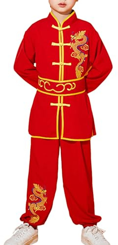 Jhaoyu Niños Chino Kung Fu Uniforme Niños Tradicional Tai Chi Wushu Artes Marciales Ropa Conjuntos Deportes Ropa Chándales, rojo, 134-140