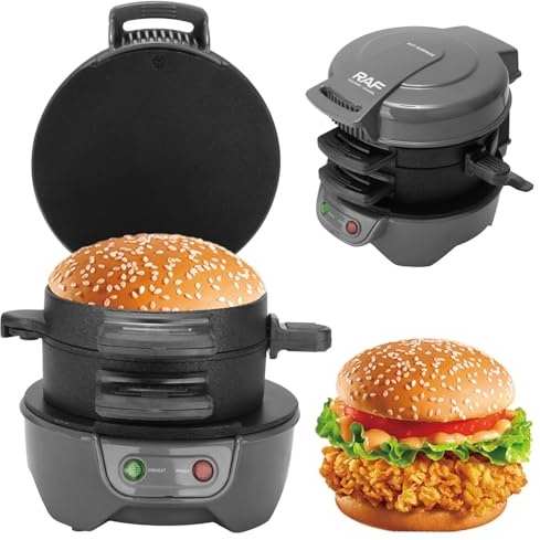 HENYEER Sandwich Toaster Burger Maker, avec anneaux à œufs et minuterie, plaques chauffantes antiadhésives efficaces avec revêtement en céramique antiadhésif, parfait pour les hamburgers (Gris)