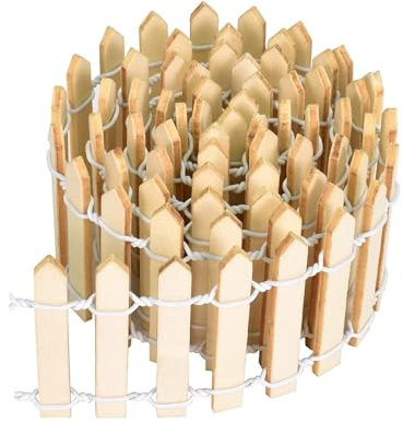 SKYPRO Miniature Garden Fence, 5x90CM Wooden Flexible Picket Fence for Micro Landscape, Flower Pot, Fairy Garden Decoration (Wood Color)