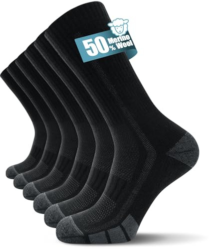 TANSTC Chaussettes Homme Femme 43-46 Chaussette Antidérapante Respirant de Randonnée en Laine Mérinos, Chaussettes Hautes Sports Homme Femme, 3 Paires Noir