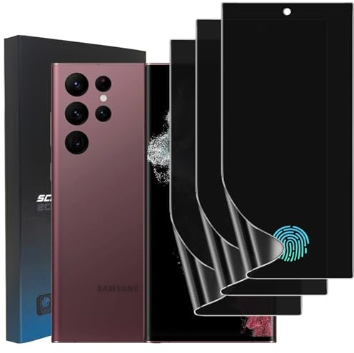 zonyee 3 Piezas Protector de Pantalla Privacidad para Samsung Galaxy S22 Ultra, Anti Espía Película Protectora Hidrogel de TPU Flexible [Sin Cristal] [Compatible con Sensor de Huellas Dactilares]