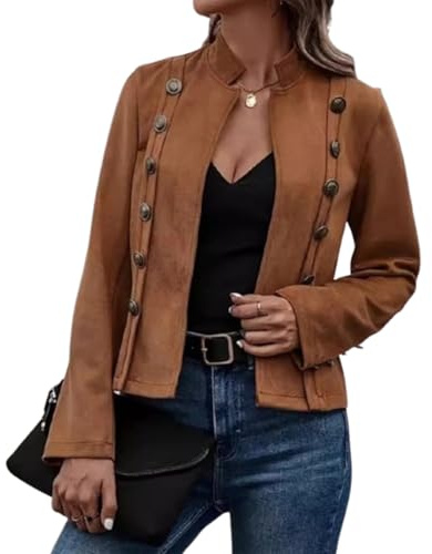 PNZLZIA Women's Faux Suede Slim Fit Cropped Jacket, Black, S, M, L, XL, XXL