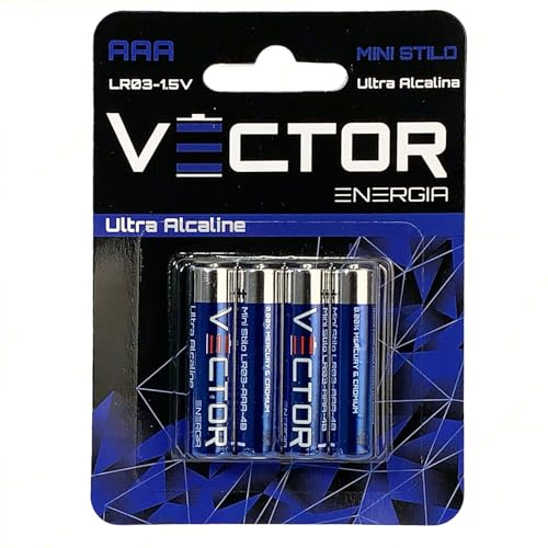 Pile Mini Stilo Ultra Alcaline AAA LR03 1.5V | Confezione 4 Pezzi | Maggiore Durata e Sicurezza con Doppio Anello Isolante | per Giochi Telecomandi Dispositivi Elettronici | Made in Italy
