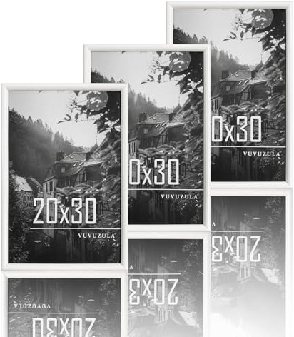 VUVUZULA Bilderrahmen 20x30cm Weiß Holz Holzrahmen 3er Set Fotorahmen MDF Rahmen Posterrahmen