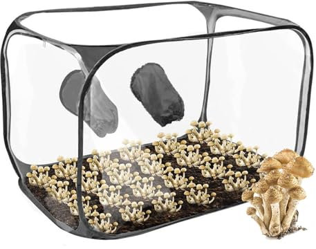 Caja de Aire para Setas, 90 * 60 * 60 cm Caja de Cultivo de Setas Plegable Mushroom Still Air Box con 2 Puertos de Brazo Kit Cultivo de Setas en Casa, para Micelio de Hongos, Setas de Lluvia (Negro)
