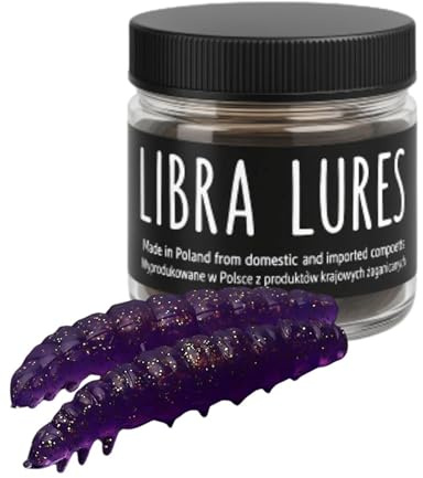 Libra Lures Larva 45mm | Forellenköder Supersoft | Inhalt: 8 Stück | Aroma: Knoblauch | Farbe: 020 Purple with Glitter