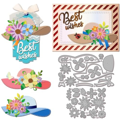 GLOBLELAND Flowers Hat Cutting Dies Metal Floral Leaves Die Cuts Summer Hat Background Cutting Embossing Templates for Scrapbooking Crafts Paper Cards Making