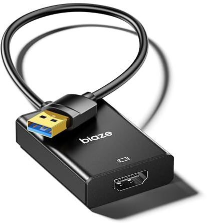 biaze USB 3.0 zu HDMI Adapter, 1080P@60Hz HDR für Laptop/PC/TV/Monitor/Projektor, Plug and Play, HD Audio Video Übertragung, Kompatibel mit Windows/Mac
