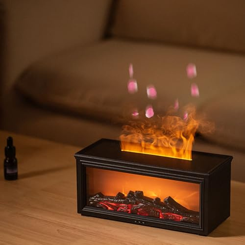 BEOSIOR Fireplace Diffuser,7 Colours Electric Flame Diffuser, 280ml Essential Oil Diffusers with Remote Control, Black Air Humidifier Mist for Home, Office, Bedroom