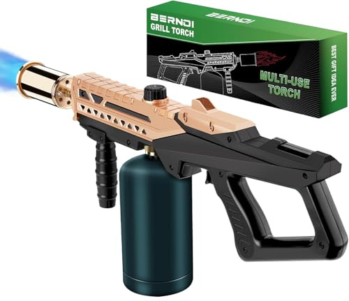 Powerful Propane Torch Gun, Kitchen Torch With Adjustable Flame, 800,000BTU Flamethrower Blow Torch for BBQ, Campfire, Searing Steak, Camping (Propane Tank Not Included) (Gold)