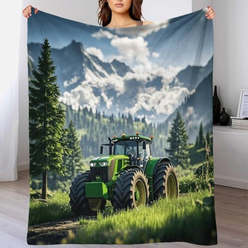 FT Traktor Kuscheldecke Wohndecke, 80x90inch(200x230cm) Weiß Johndeer Fleecedecke Für Couch Weich Und Warm, Kinderdecke Mikrofaser Flauschig Sofadecke Couchdecke, Pillingfreie Blanket
