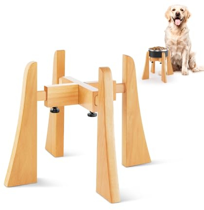 Elevated Dog Bowl Stand - Nature Beech Wood Stand 10-inch High Neck-Protecting Raised Stand for Medium & Large Sized Dog Adjustable Bowl Base Non Toxic Pet-Friendly Feeder Stand