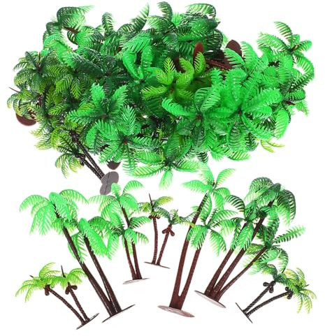 Modèle Miniature de Cocotier Artificiel en Plastique 31 Pièces, 7 Tailles | Vert, Design Réaliste à Thème Tropical, pour Jardin Féerique et Train, Scènes de Fêtes et Fonds Photo