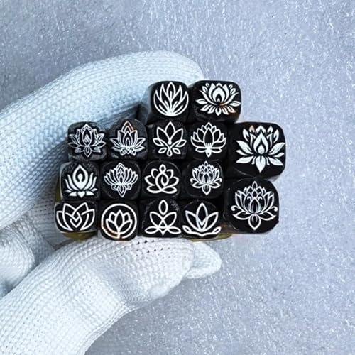 CYHTYM Schlagzahlen 16-teiliges Metallstempel-Set, DIY-Stempelwerkzeug mit Lotusmuster, für Schnitzen von Schmuck, Leder und Holz