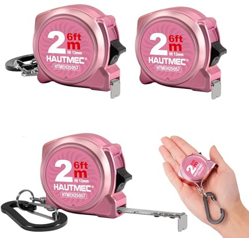 HAUTMEC Lot de 3 mini mètre ruban, 2 m, balance métrique et impériale, porte-clés de poche rétractable, boîtier de protection en ABS, convient pour les propriétaires de maison, 25057