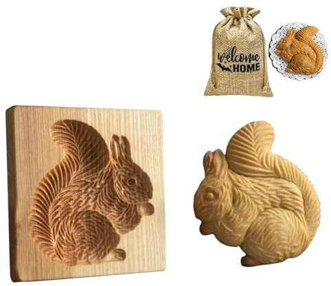 Squirrel Wooden Cookie Mold, 3D Carved Biscuit Embossing Mold Press Stamp, DIY Wooden Cookie Cutter Baking Tool for Christmas Halloween Thanksgiving Easter (Squirrel)