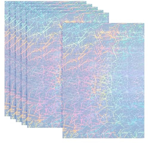 PATIKIL 6pcs A4 Papel Holográfico Adhesivo Imprimible, Calcomanías Holográficas Pegatinas Vinilo Autoadhesivo Impermeable para Tinta Laser Inyección Impresora Decoración, Tejido de Paja
