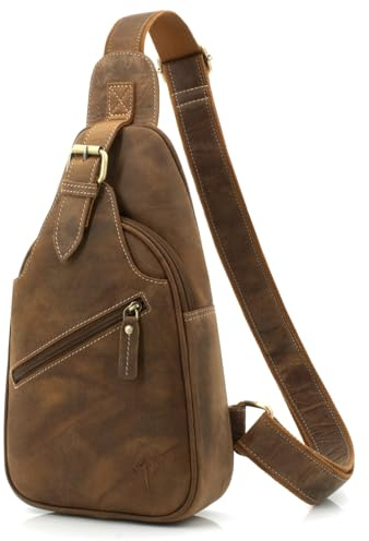 JOREY Herren Leder Umhängetasche Echtleder Robuste Crossbody Bag Sling Bag aus Leder Brusttasche für Männer kompakt Schultertasche für Alltag Reise und Arbeit (Camel)