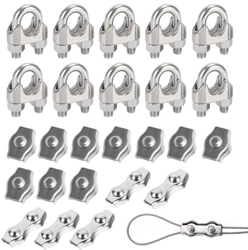 25 Stück Drahtseilklemme, 3 Verschiedene Arten von Seilklemmen M3, Seilklemmen für Seile von Ø3,0mm, für Stahlseil Drahtseil Wäscheleine Markise Fixiert