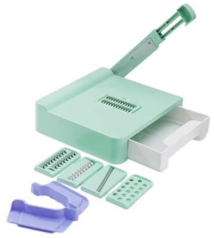 Topolenashop Taglia Verdure Mandolina 6-in-1 Multifunzionale | Affettatrice Manuale Tritatutto | Tagliaverdure per Frutta e Verdura, Patate, Cipolle | Cubetti, Julienne e Grattugia | Compatta16020